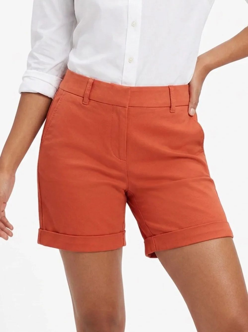 LOFT | NEW Rolled-Hem Chino-Style Bermuda Shorts in Rust Orange Women’s Size 4P